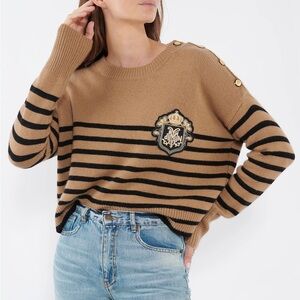DMN Paris Baby Solal 100% Cashmere Jumper Sweater in Camel Black Stripe Sz Small